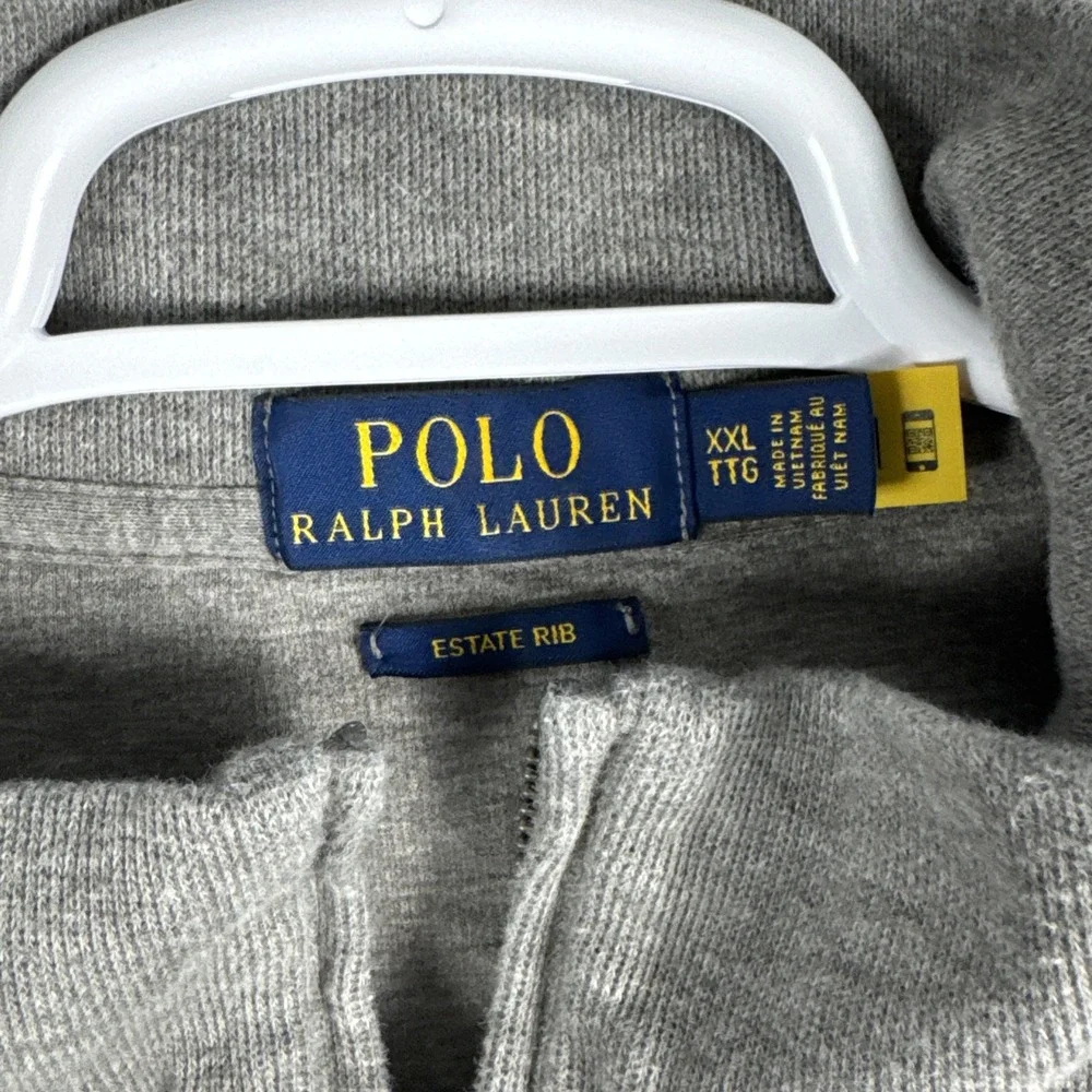 Polo Ralph‎ Lauren Estate Rib Mens XXL 1/4 Zip Gray Pullover Tri-Color Pony LS